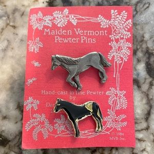 Two vintage horse pins - 1 -Maiden Vermont Pewter Pins 1-enameled Appaloosa